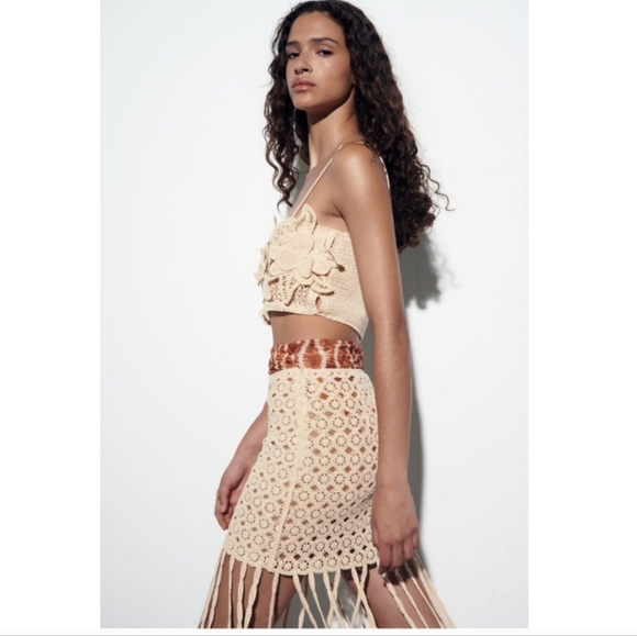 Zara 2 Piece Crochet Crop Top + Fringed Skirt - Picture 8 of 16